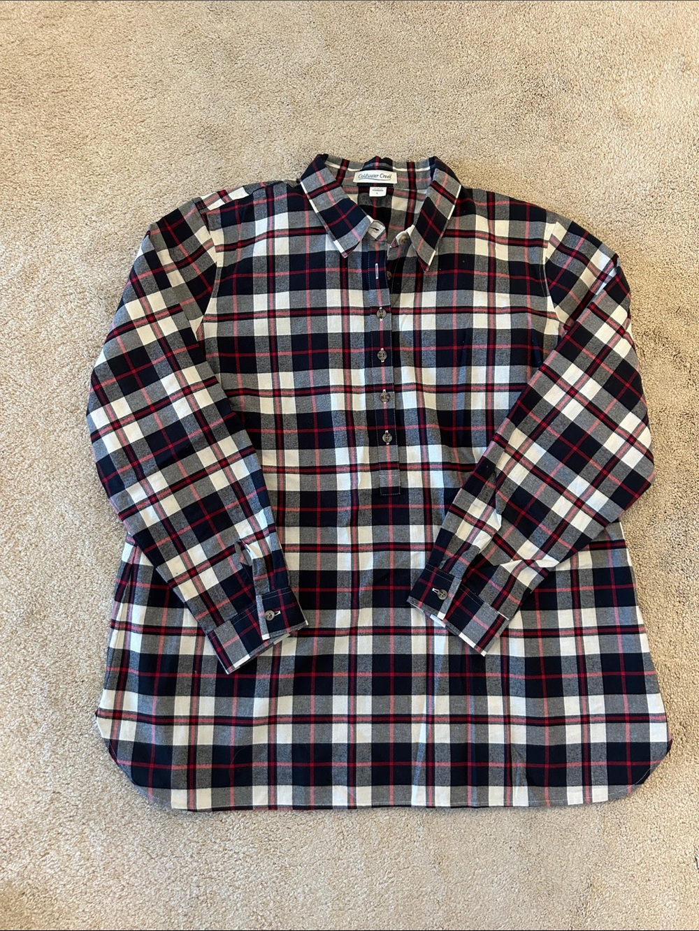 Coldwater Creek Navy, Gray & Red Plaid Button-Down Shirt